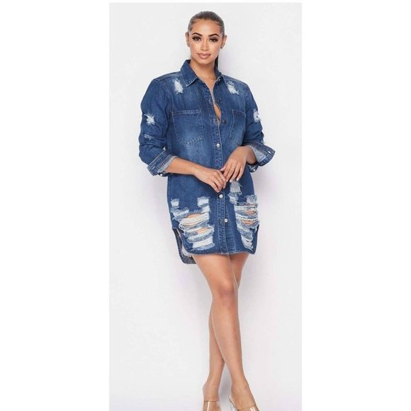 Here For It Denim Tunic Dress Top - Picture 3 of 8